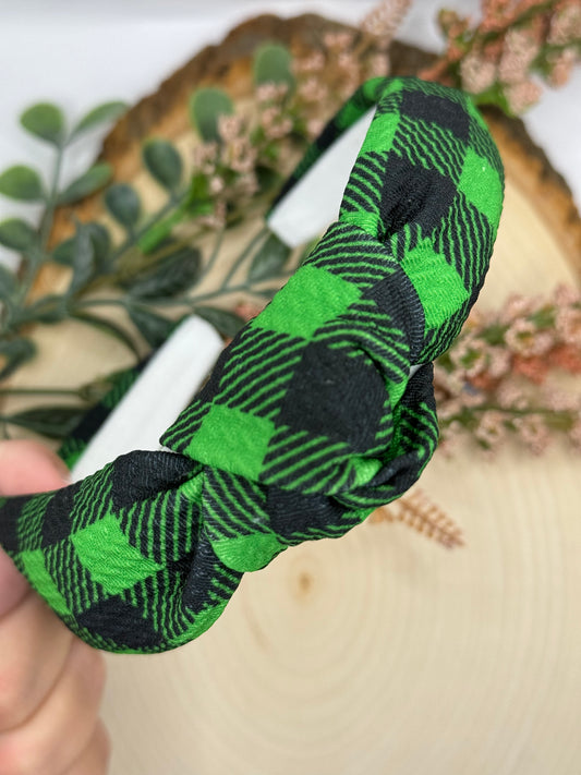 Green Gingham Knotted Headband