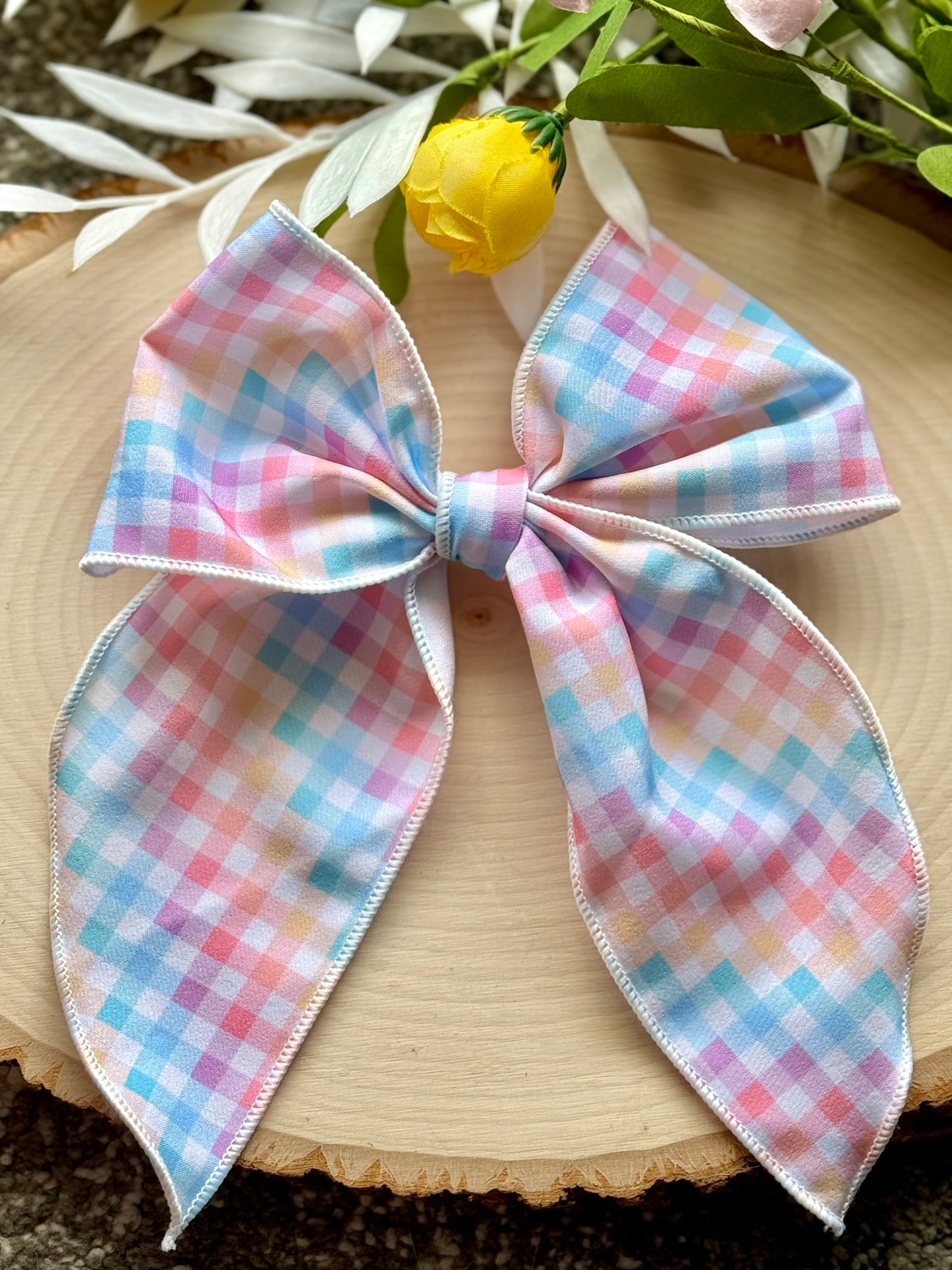 Pastel Plaid Large Fabric Bow