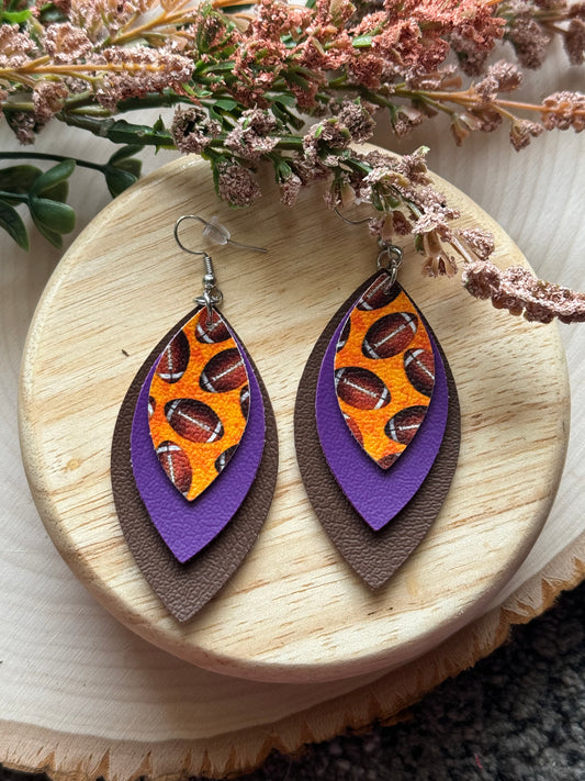 Orange and Purple Football Leaf Earrings