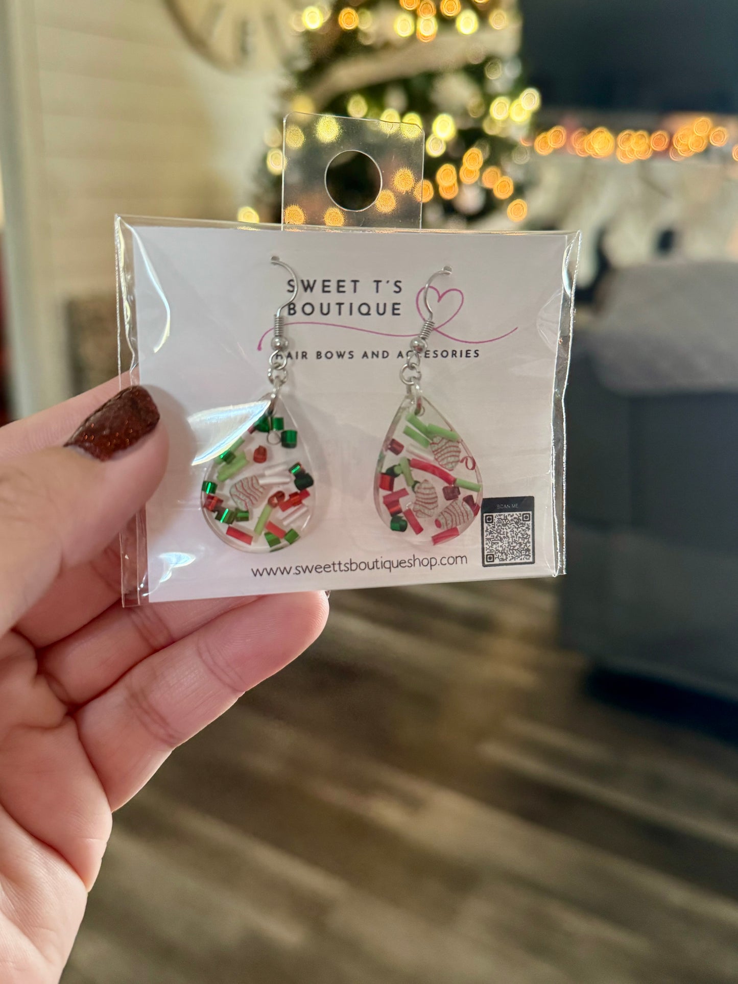 Mini Resin Christmas Cake Teardrop Earrings