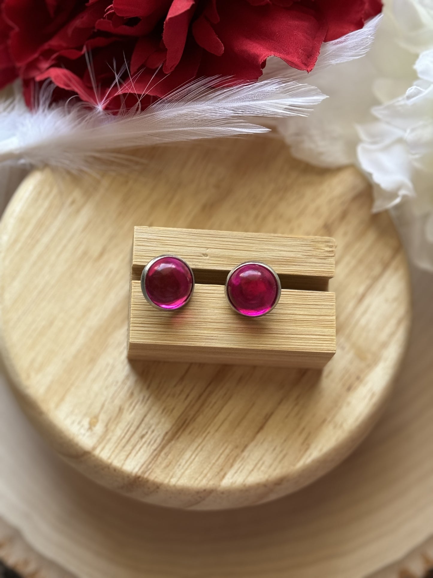 Pink Glass Stud Earrings