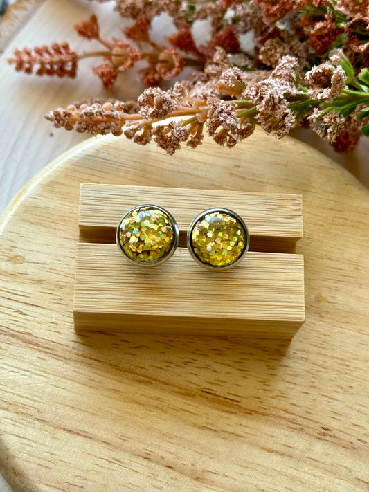 Gold Glitter Stud Earrings