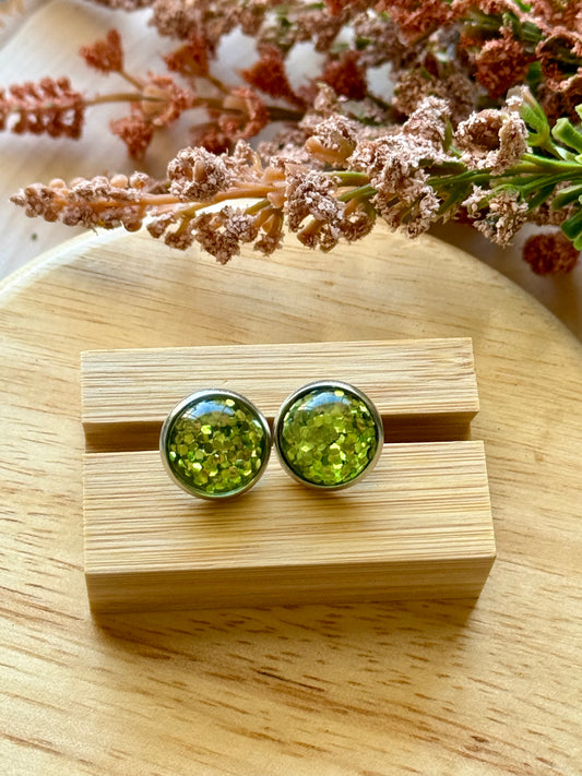 Green Glitter Stud Earrings