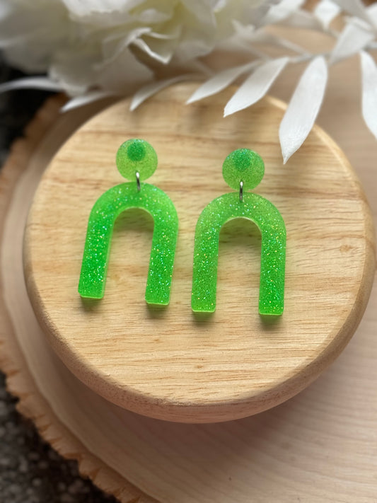 Bright Green Resin Rainbow Earrings