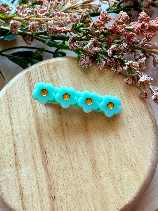 Teal Floral Resin Clip