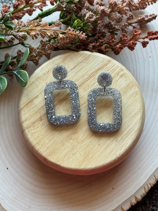 Silver Glitter Resin Earrings