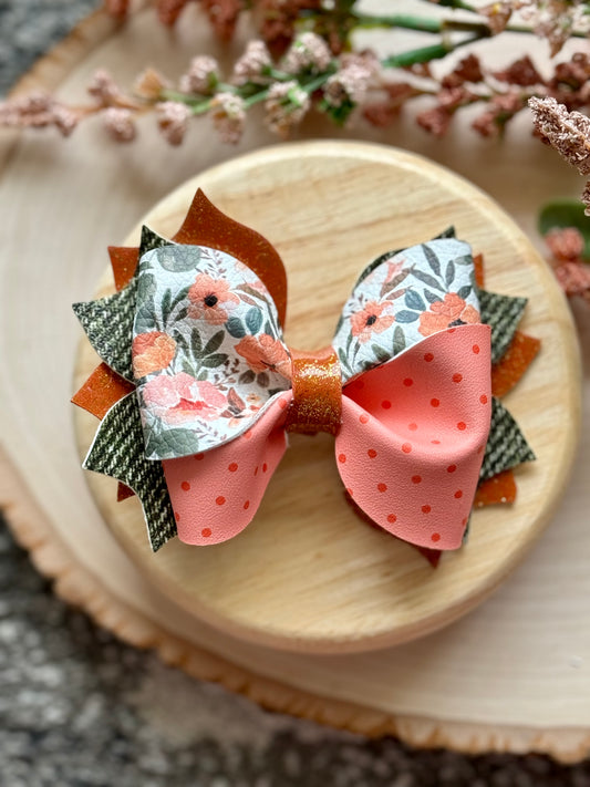 Coral Floral Twisty Twirl Bow