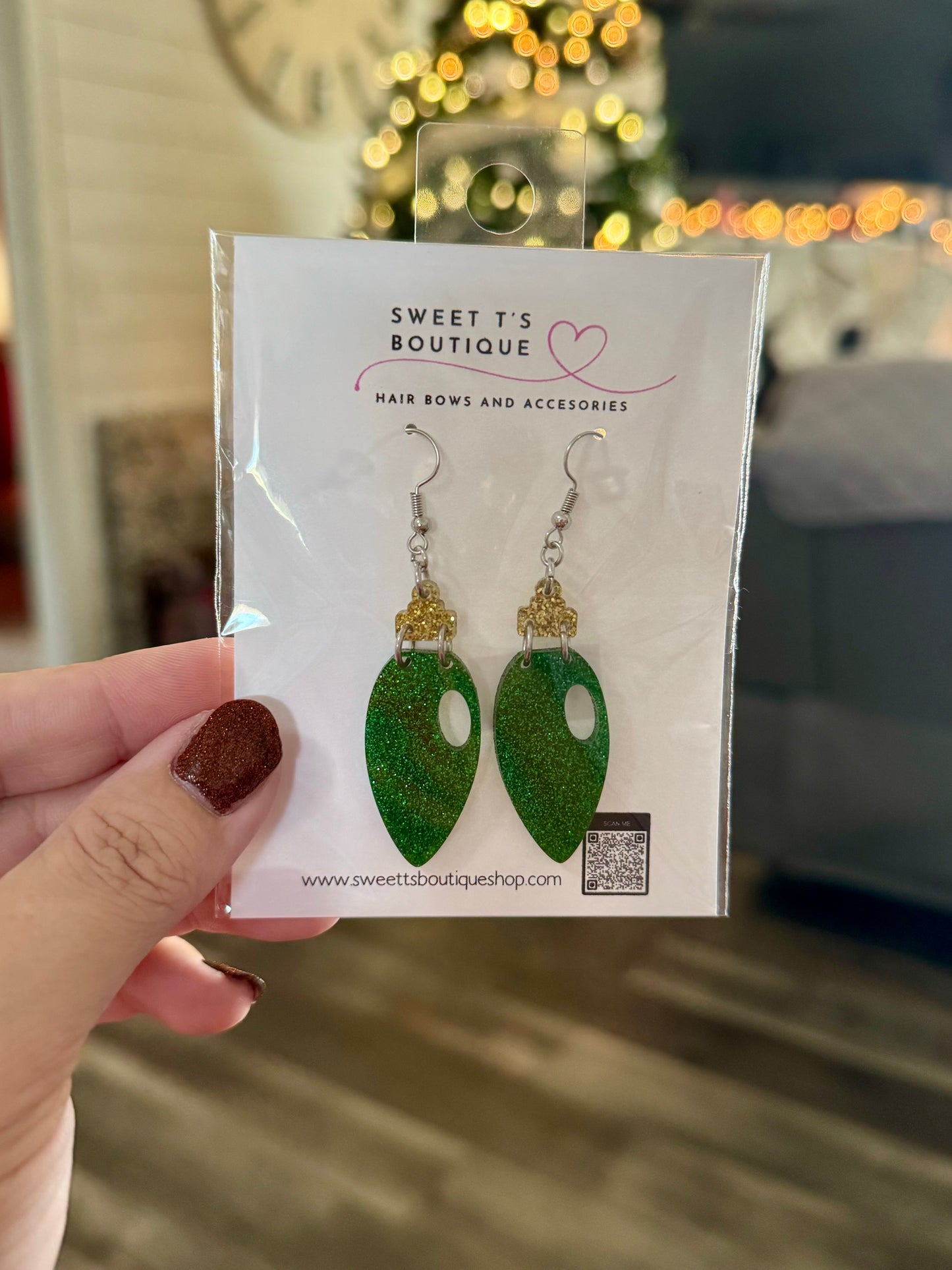 Acrylic Green Bulb Earrings