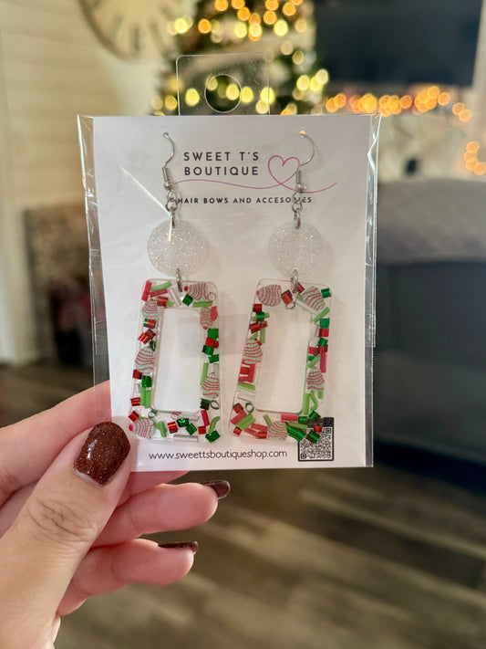 Glitter Christmas Tree Resin Earrings