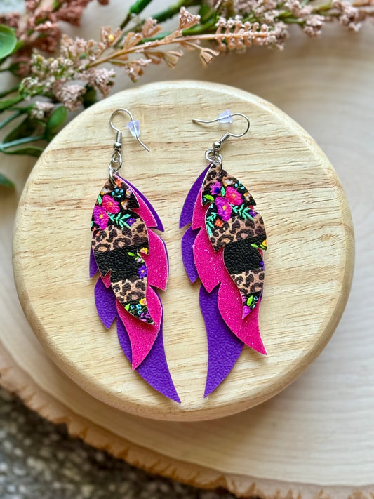 Boho Floral Feathered Earrings