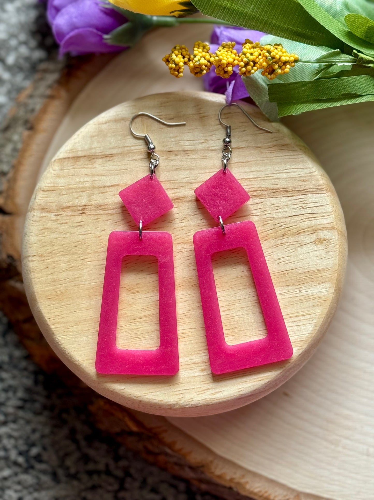 Magenta Resin Hook Earrings