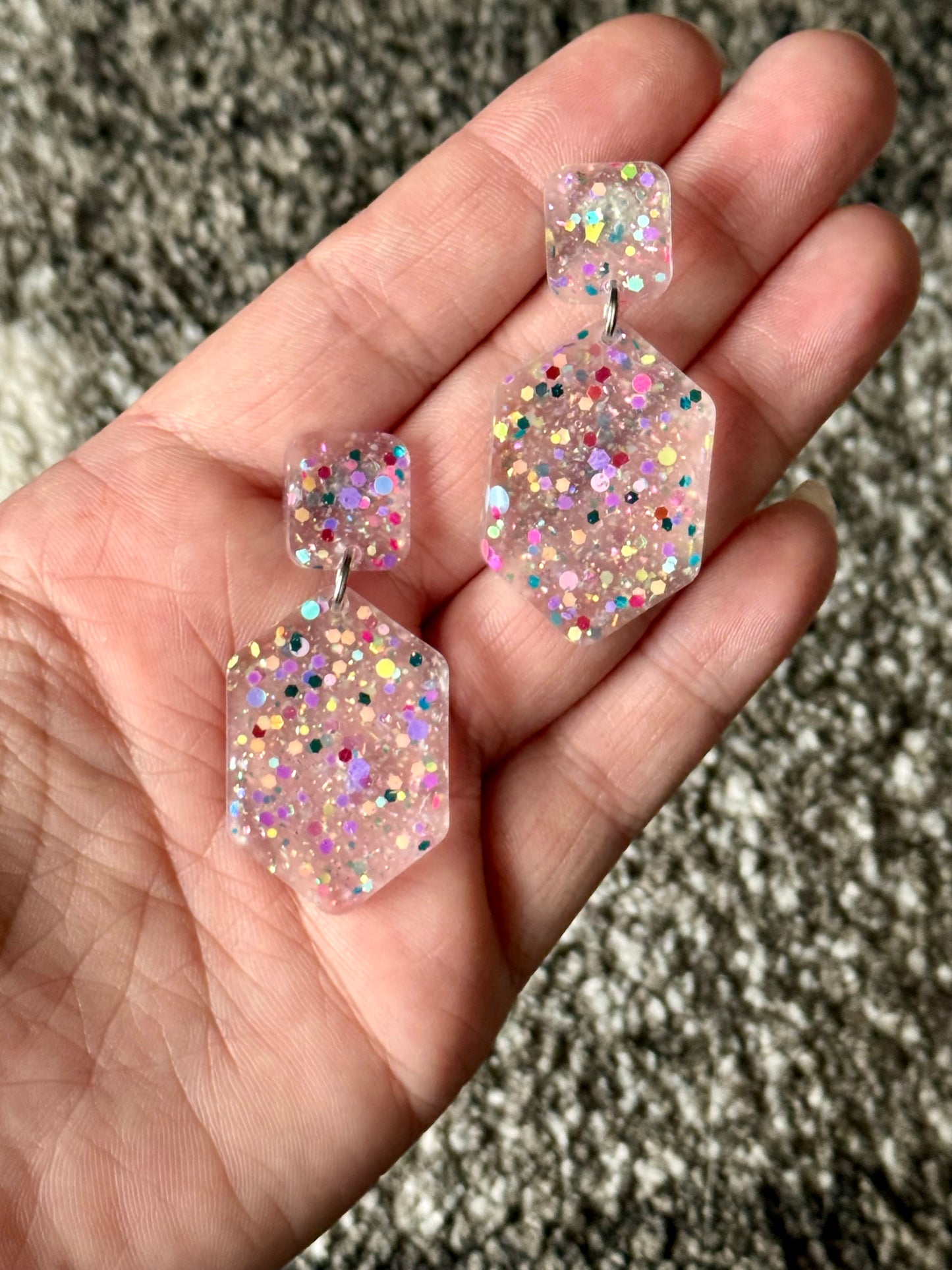 Birthday Mix Hexagon Resin Earrings