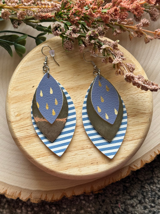 Navy Raindrop Leaf Earrings