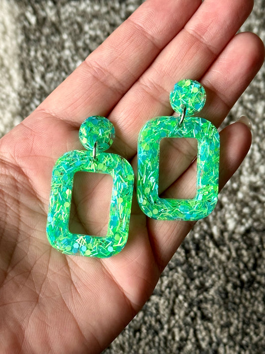 Blue Green Resin Earrings