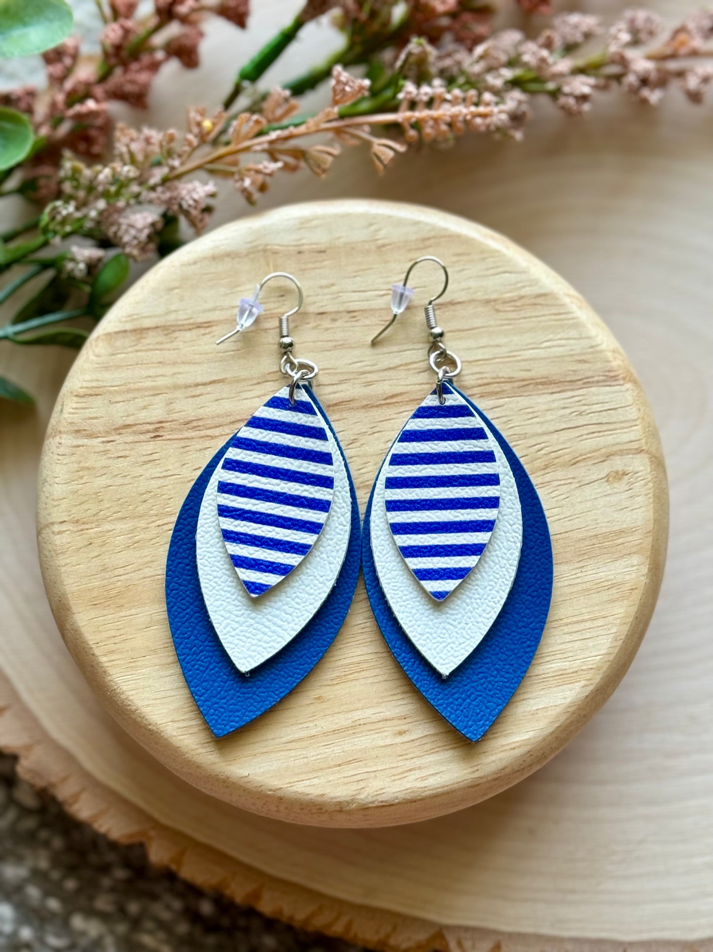 Blue Stripe Leaf Earrings