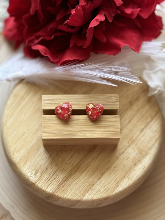 Red and Gold Heart Stud Earrings