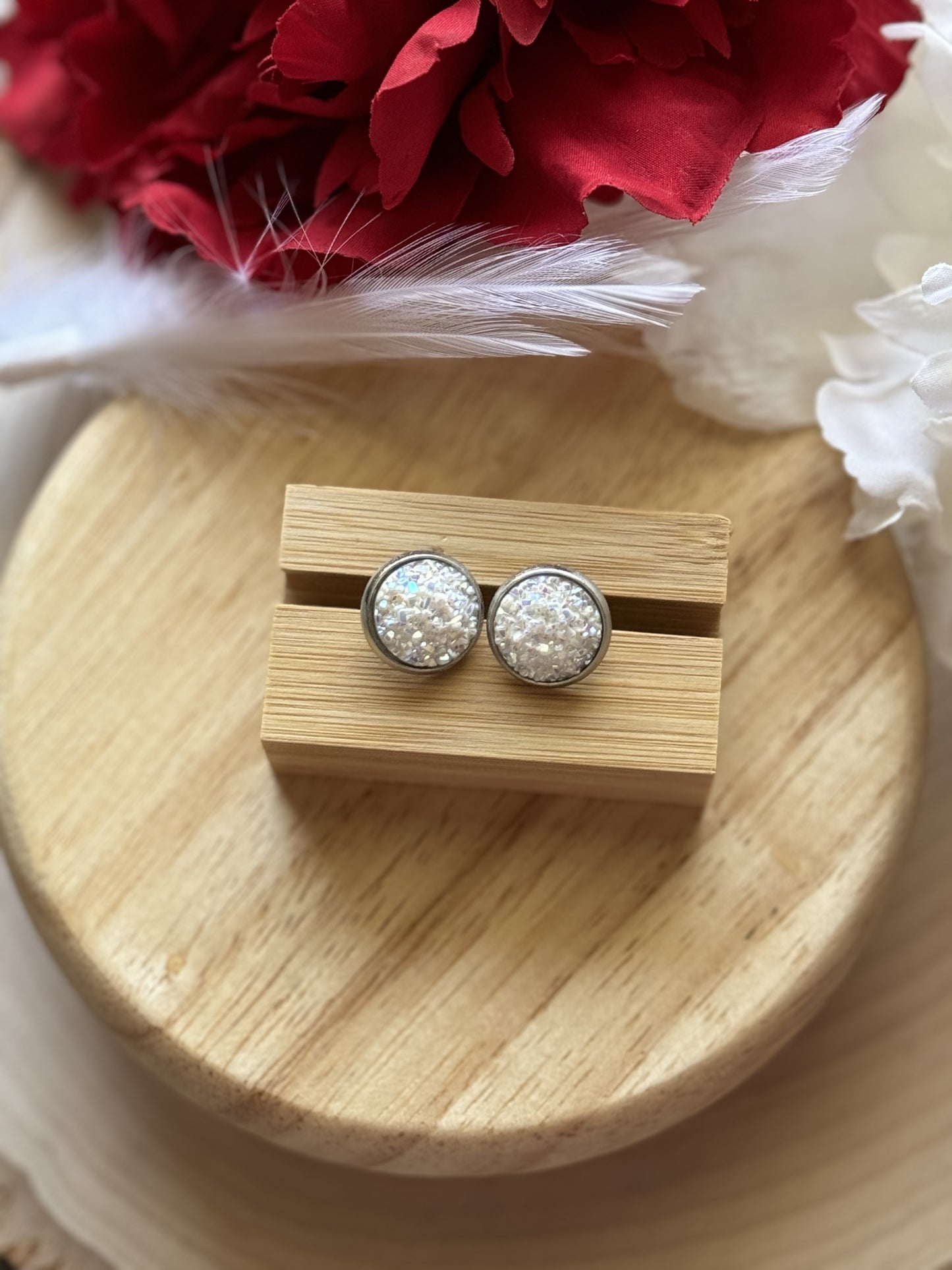 White Gem Stud Earrings