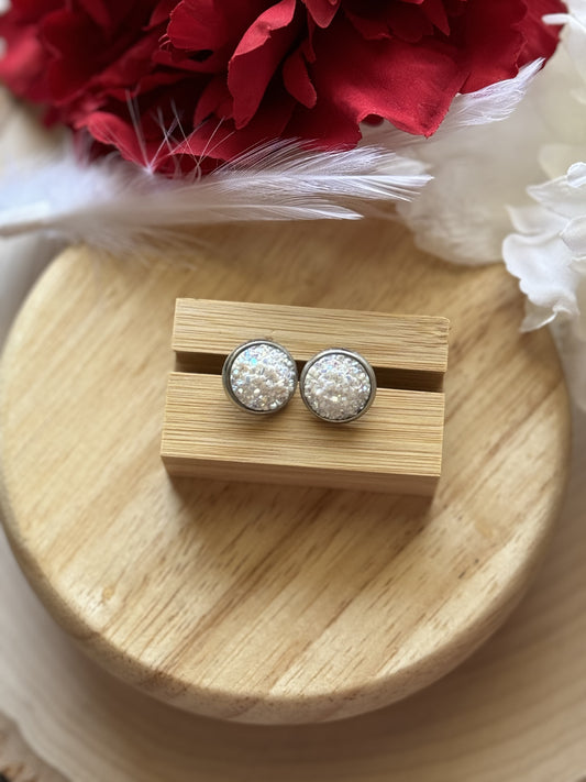 White Gem Stud Earrings