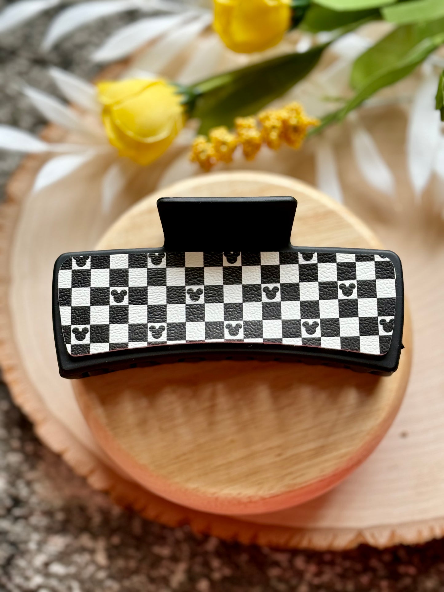 Mouse Checkered Leather Claw Clip