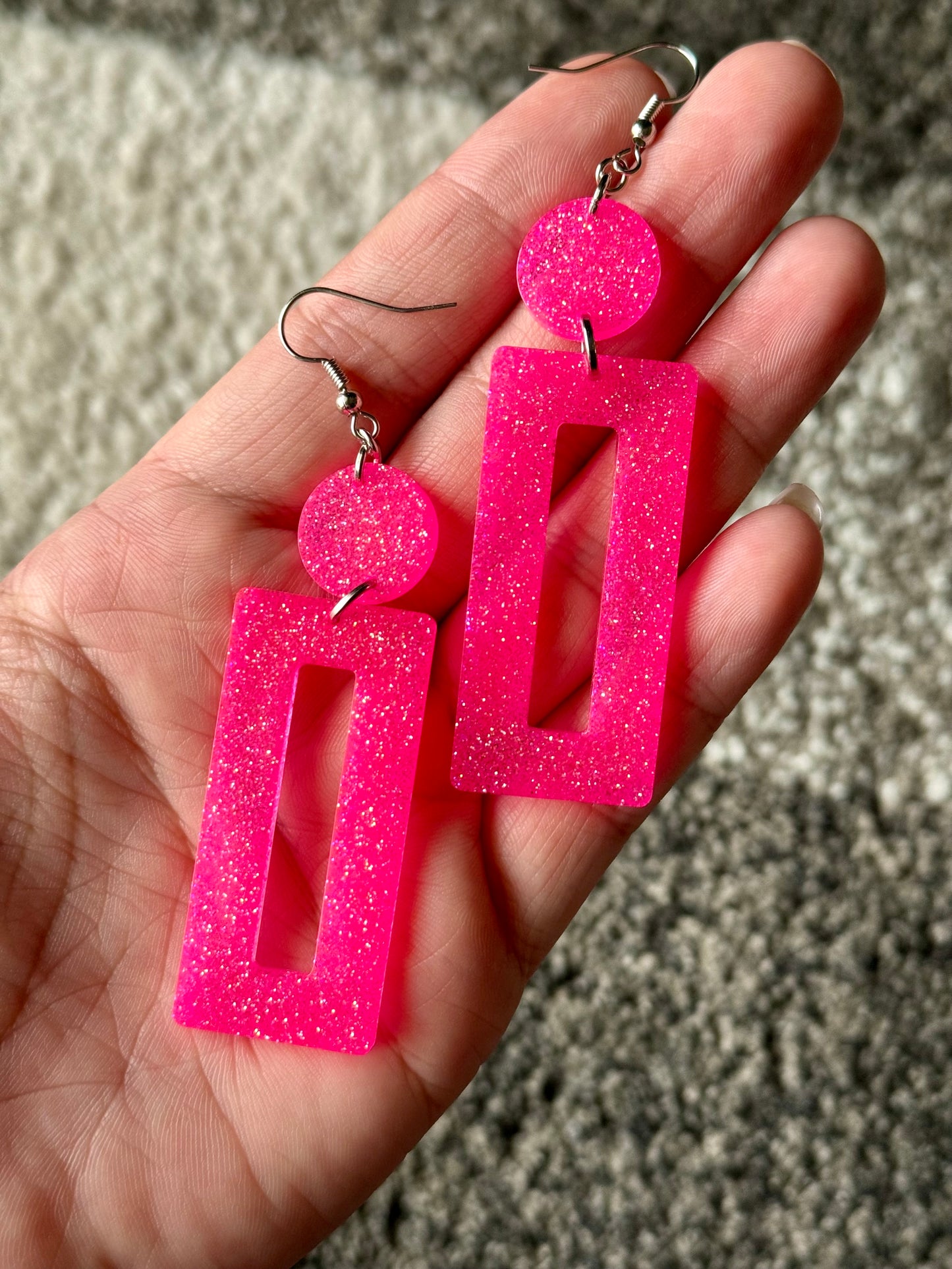 Pink Glitter Resin Earrings