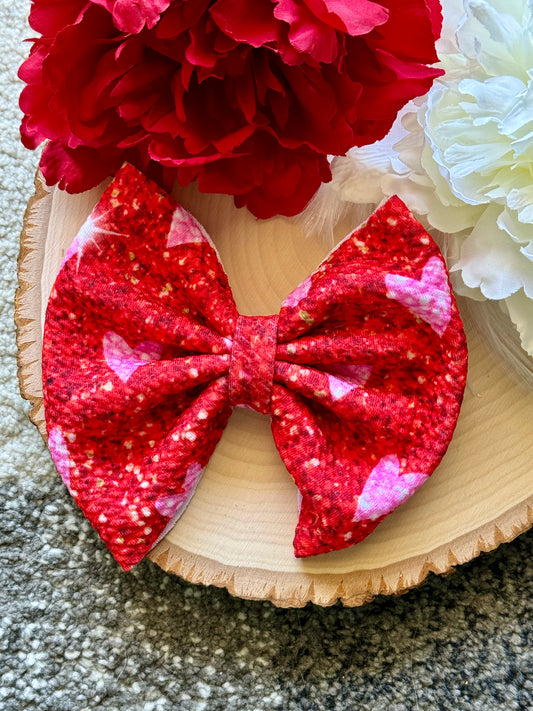 Glitter Heart Fabric Bow