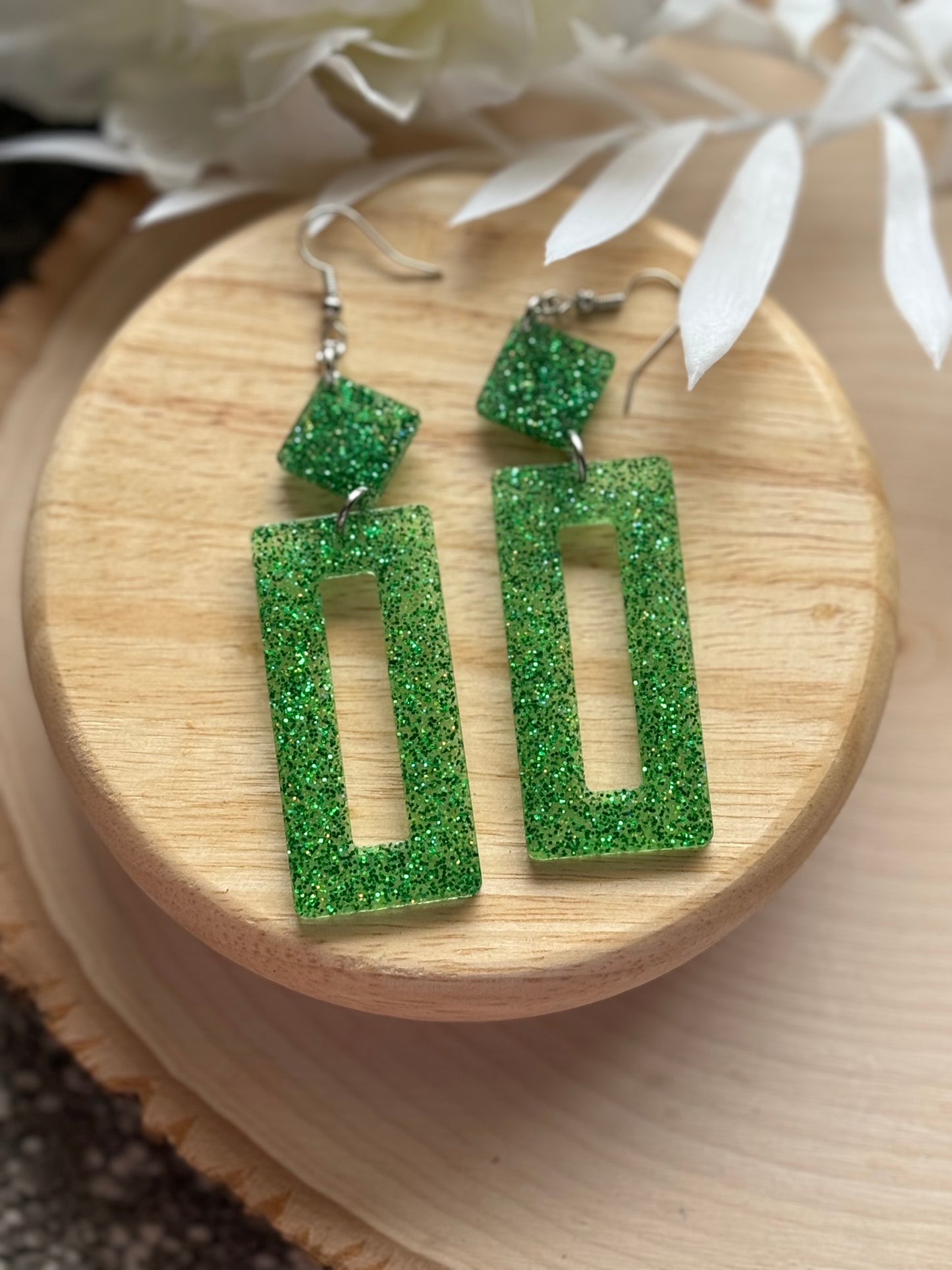 Green Mix Resin Earrings