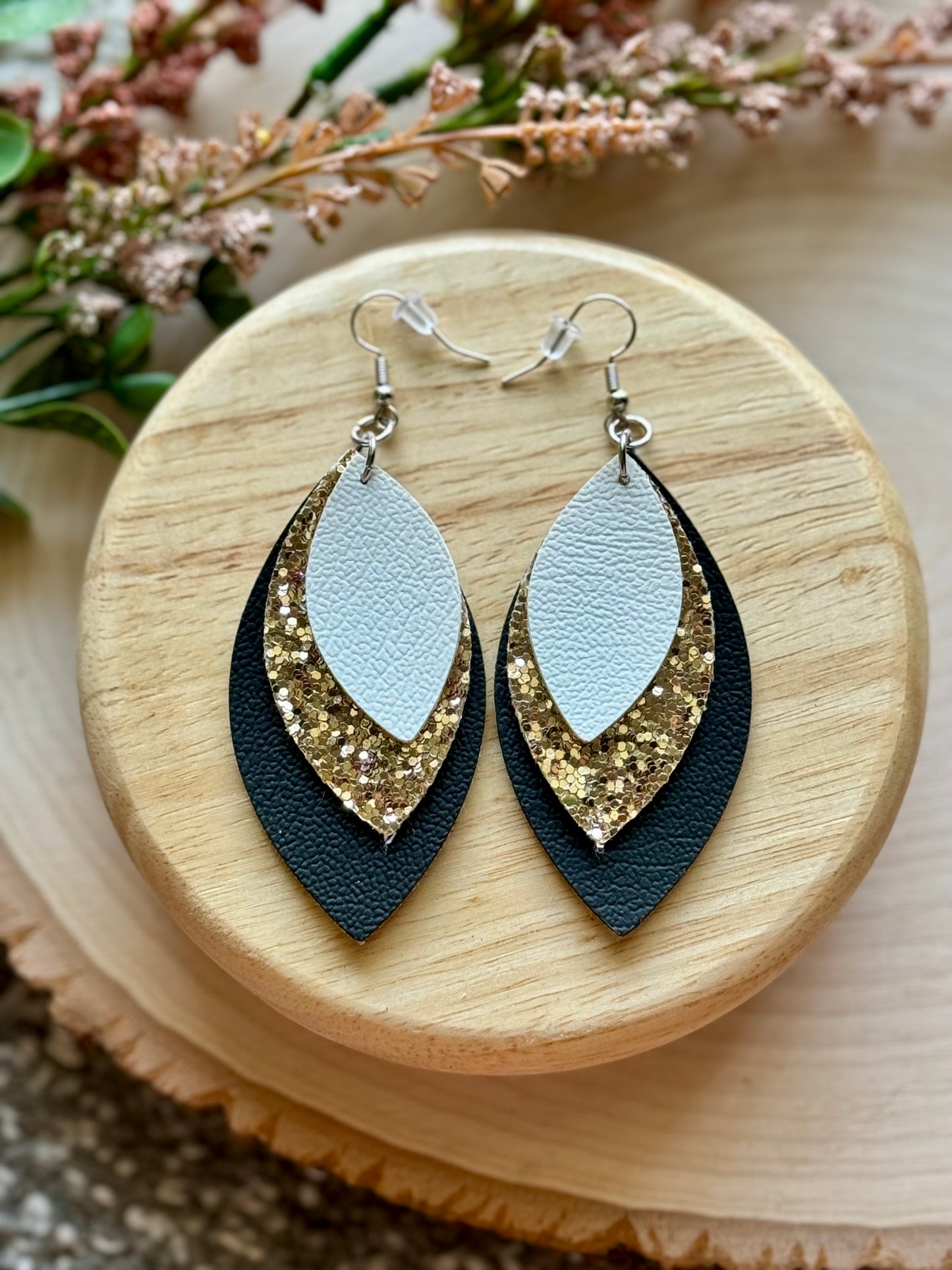 Gold and Black Leaf Earrings