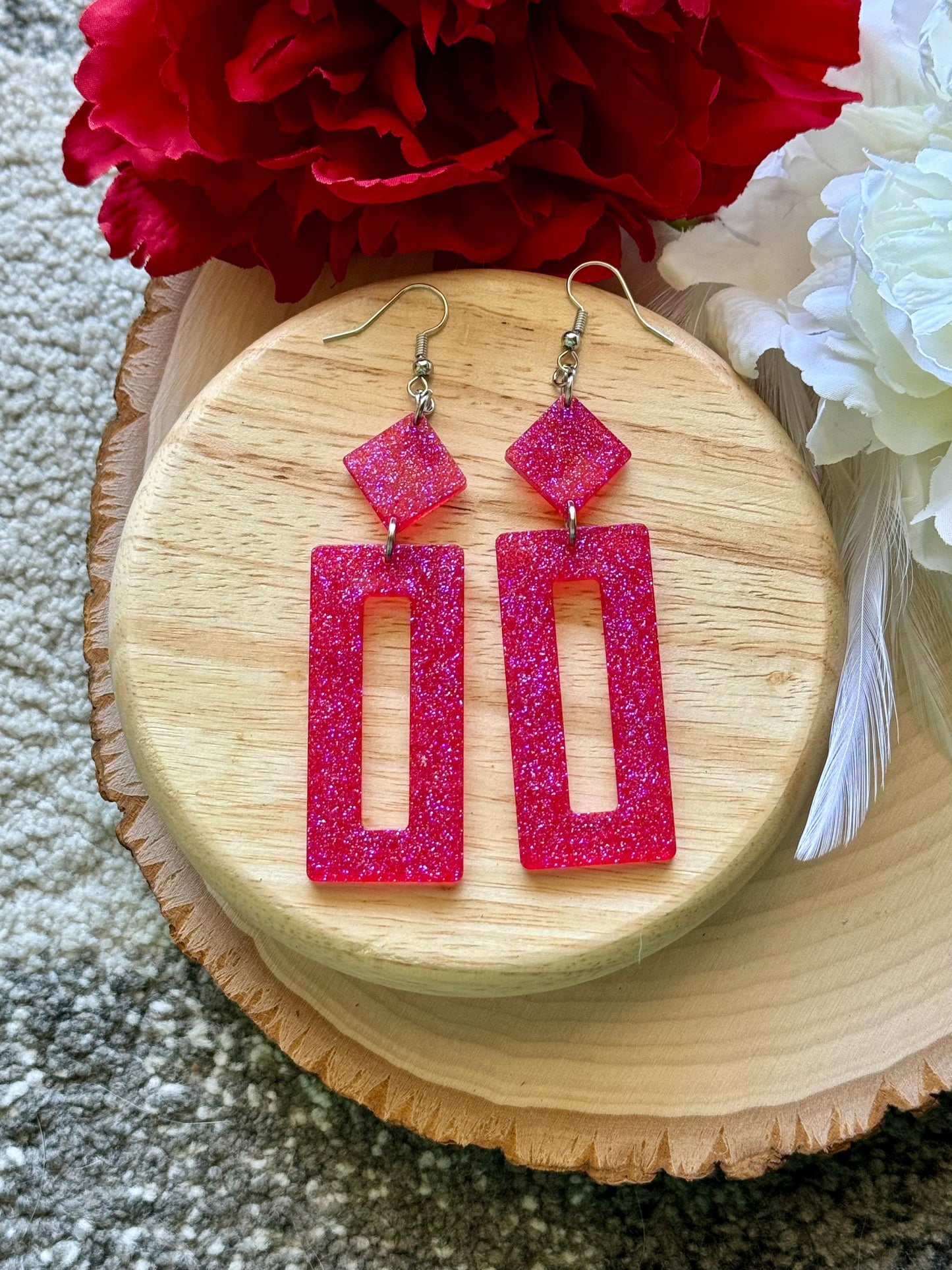 Pink Glitter Resin Earring