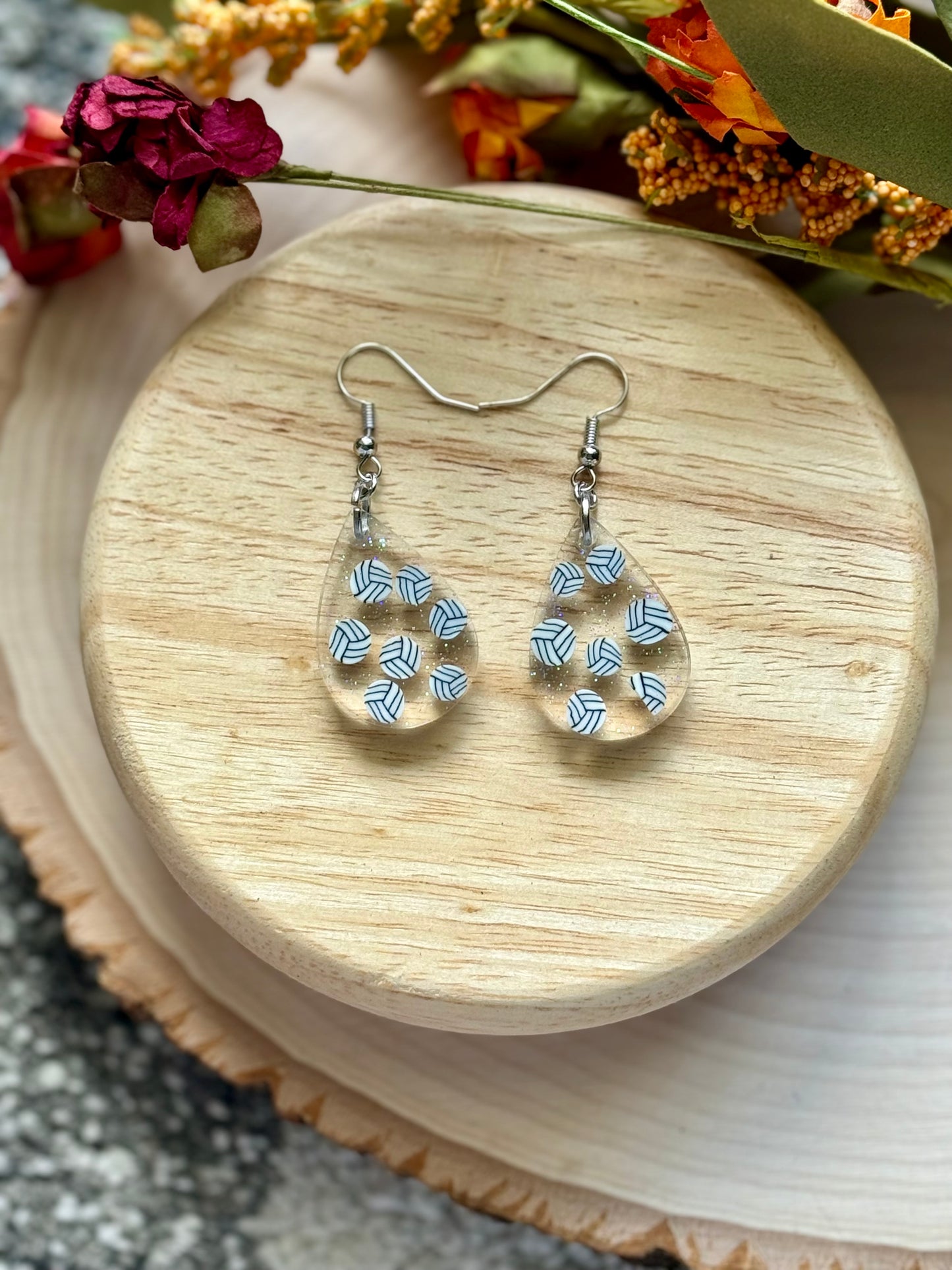 Mini Teardrop Volleyball Resin Earrings