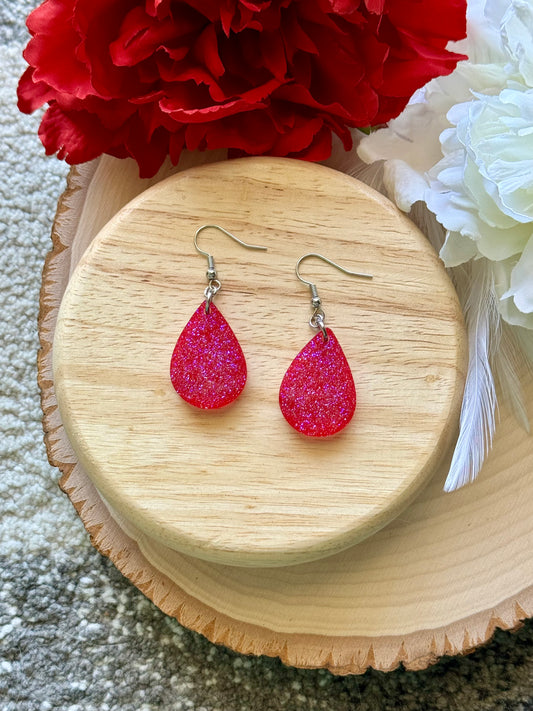 Pink Glitter Mini Teardrop Resin Earring