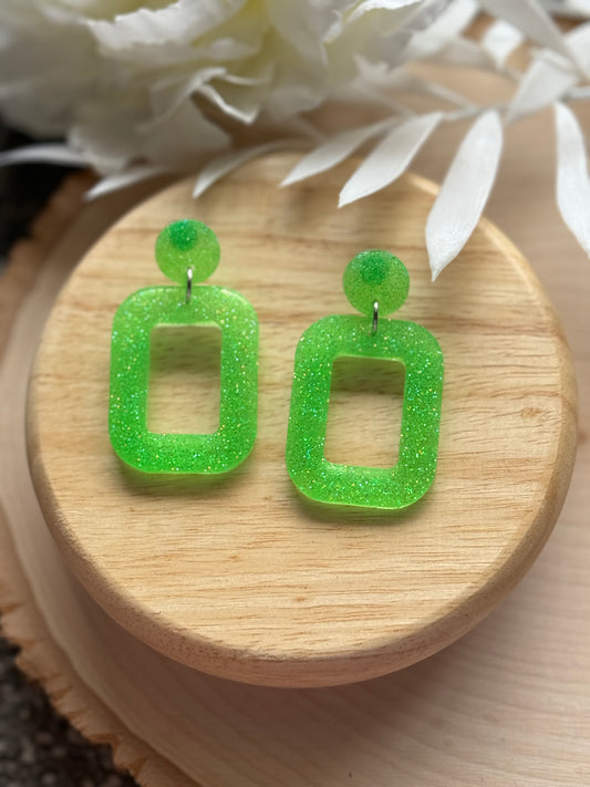 Bright Green Glitter Resin Earrings