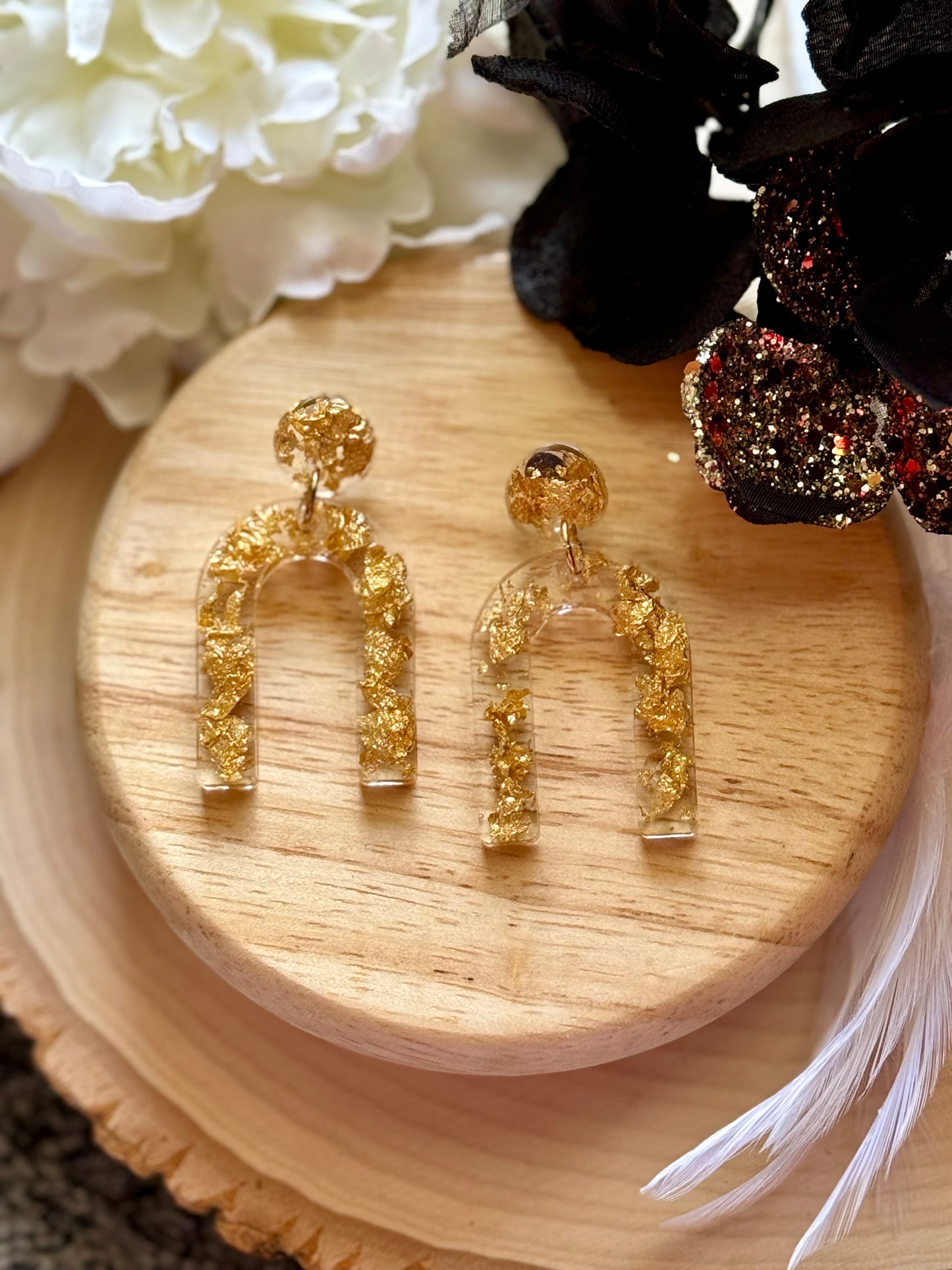 Gold Flake Rainbow Resin Earrings