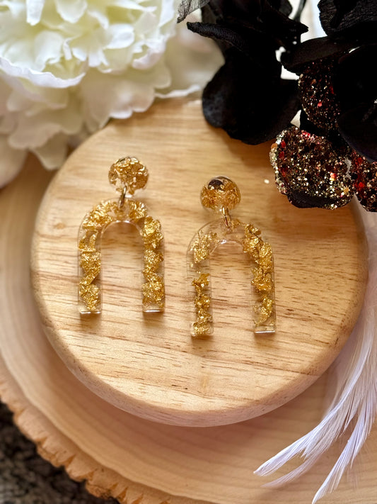 Gold Flake Rainbow Resin Earrings