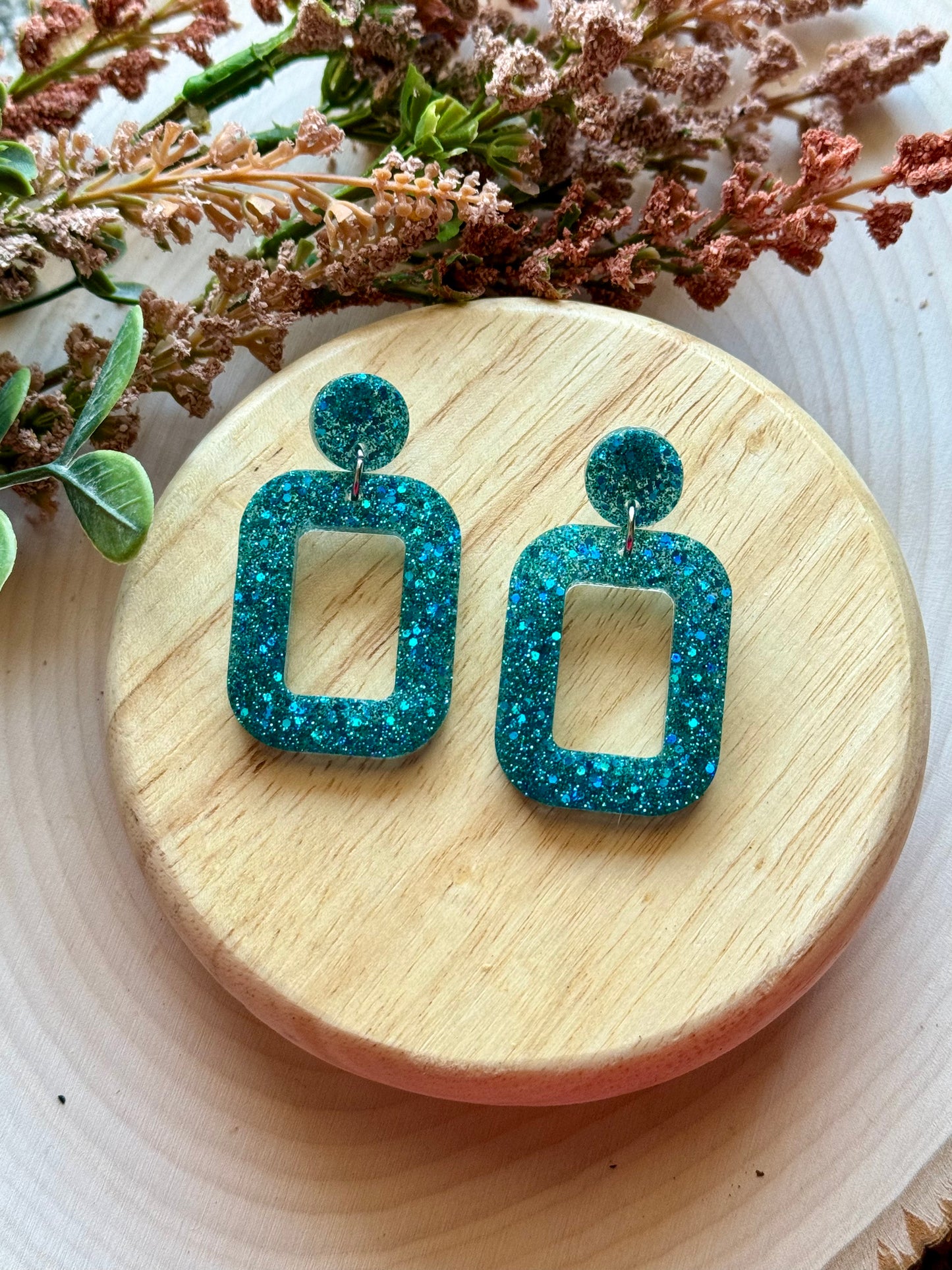 Teal Glitter Resin Earrings