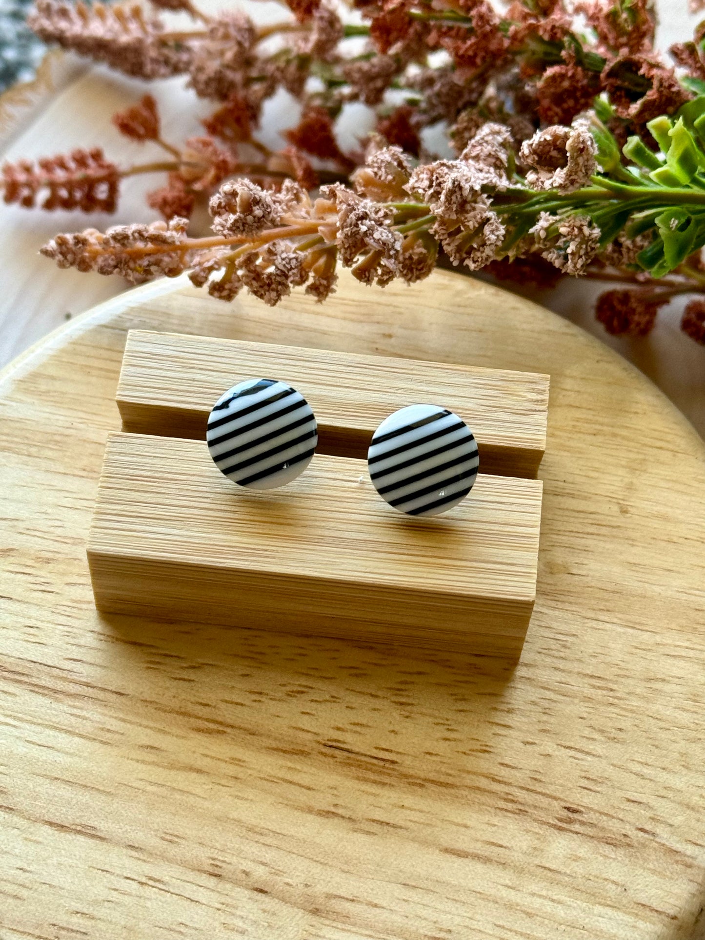 Black Stripe Stud Earrings