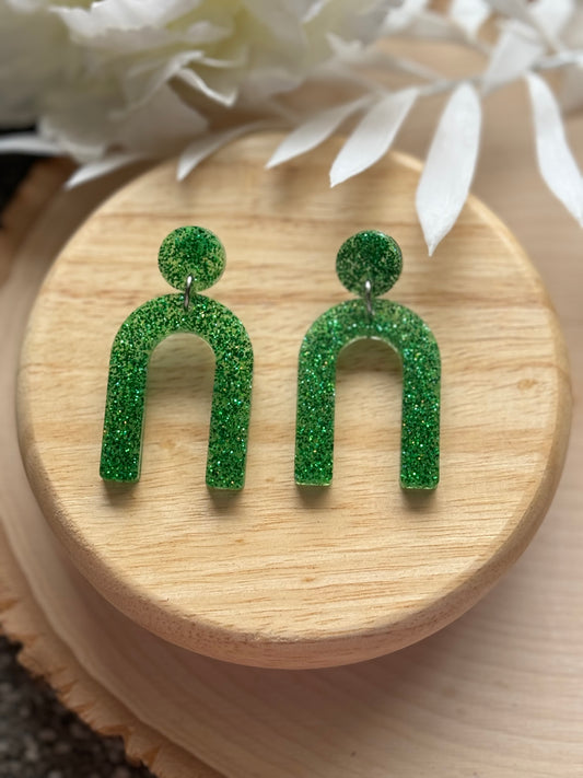 Green Mix Glitter Resin Earrings