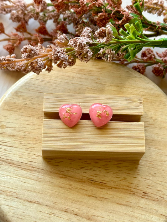 Pink Gold Flake Heart Stud Earring