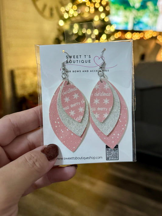 Pink Christmas Leaf Earrings