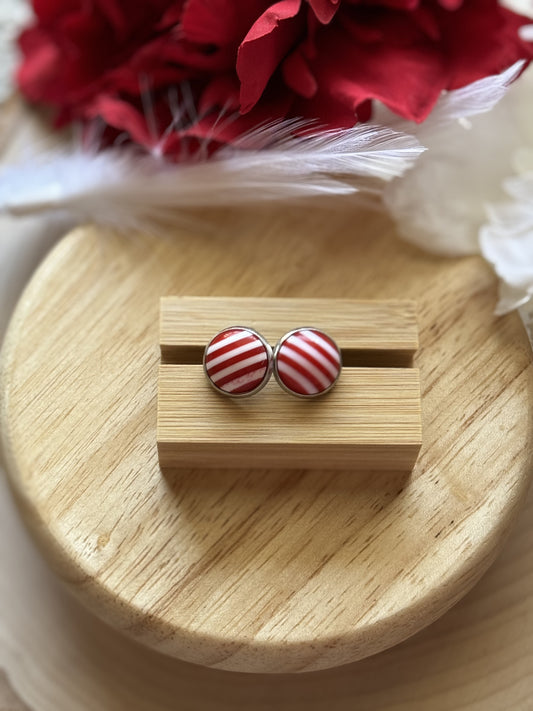 Red Stripe Stud Earrings