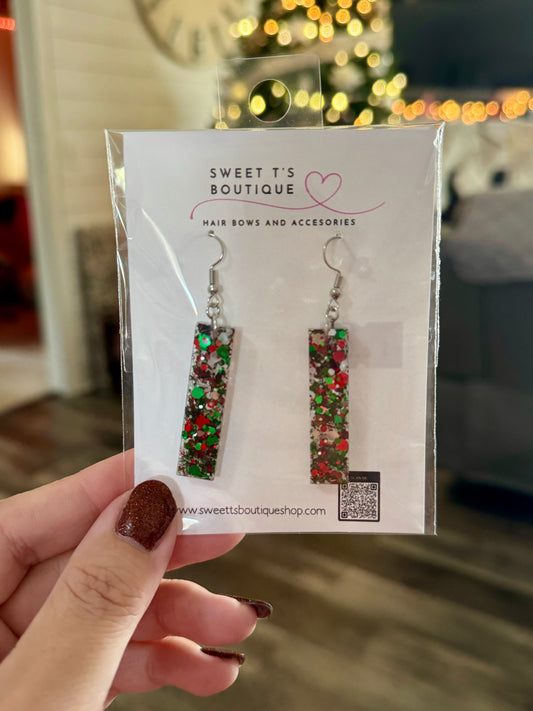 Christmas Glitter Resin Bar Dangle Earrings