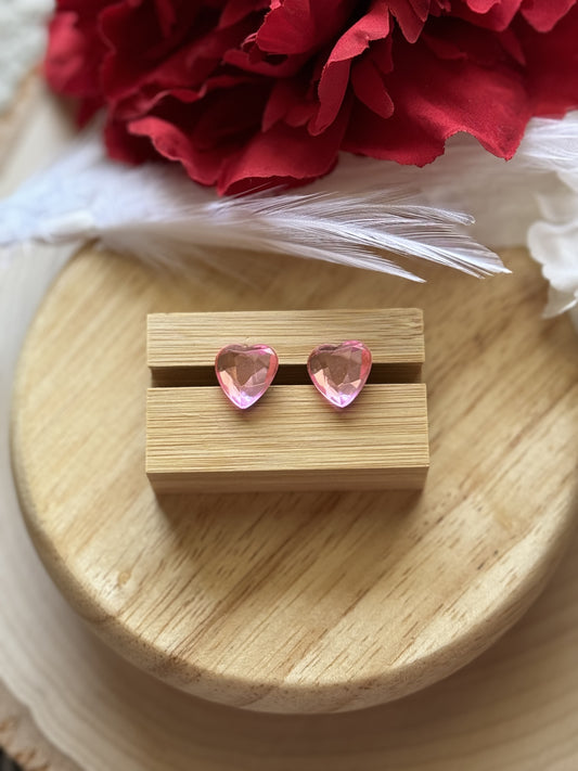 Pink Diamond Heart Stud Earrings