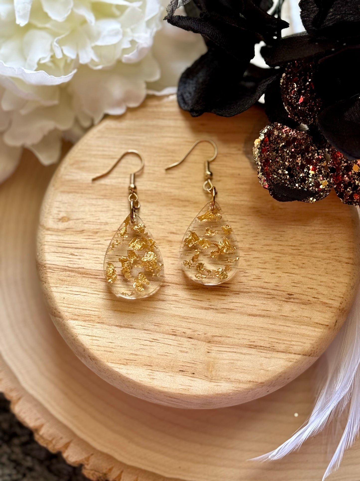 Gold Flake Mini Teardrop Resin Earring