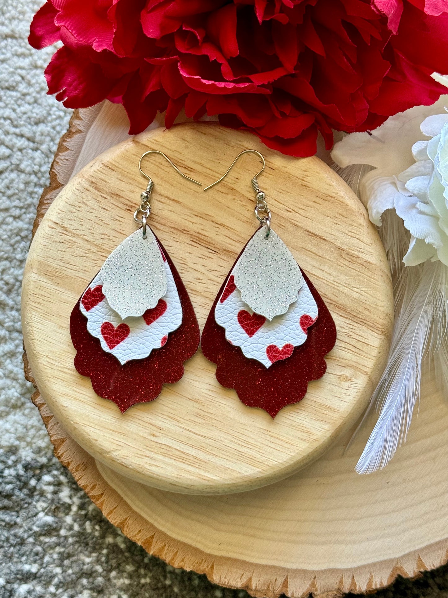 Red Heart Scalloped Earrings