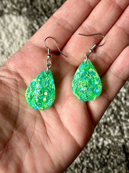 Blue Green Mini Teardrop Resin Earrings