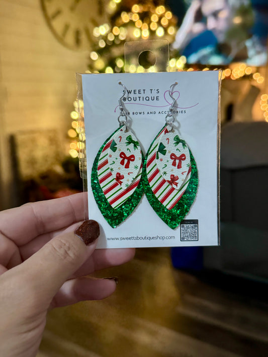 Christmas Bow Leaf Earrings