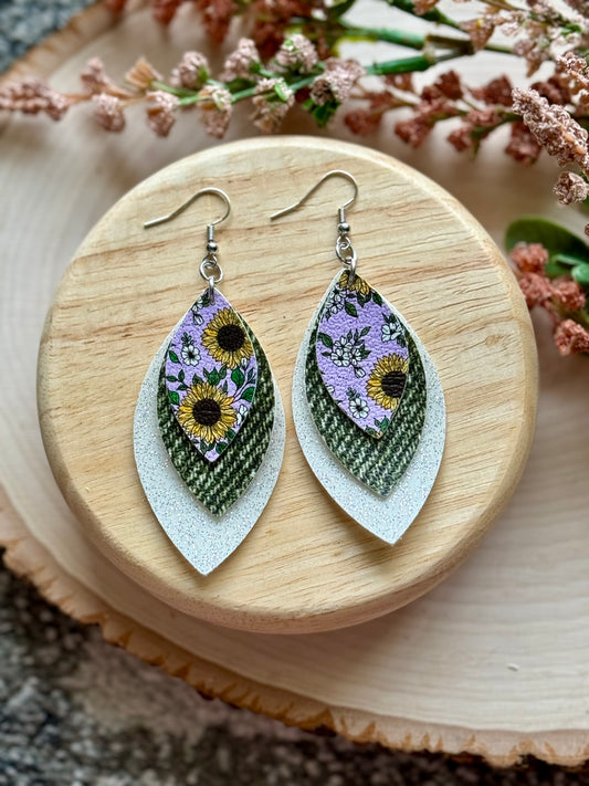 Purple Sunflower Leaf Earrings