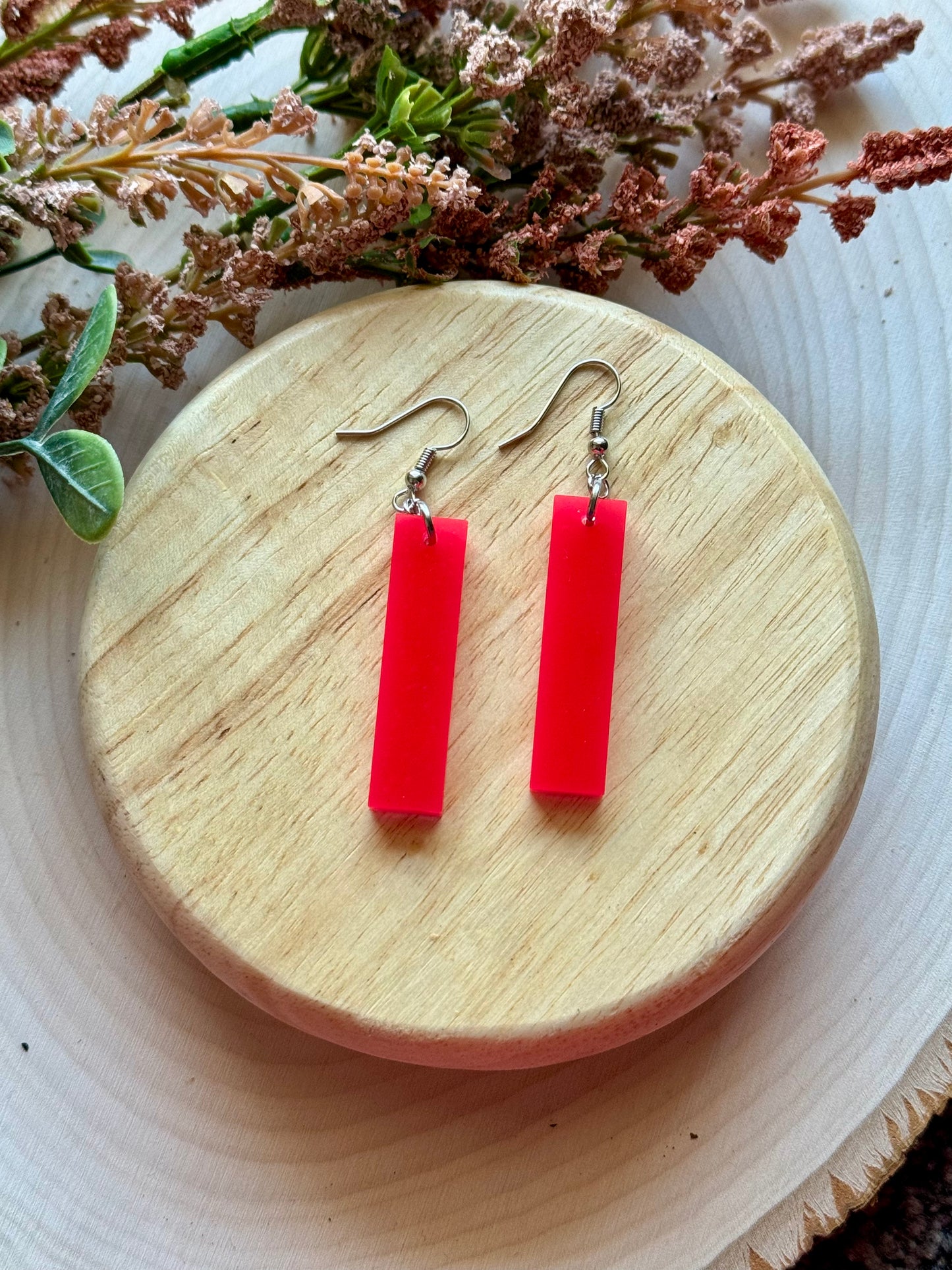 Red Bar Dangle Resin Earrings