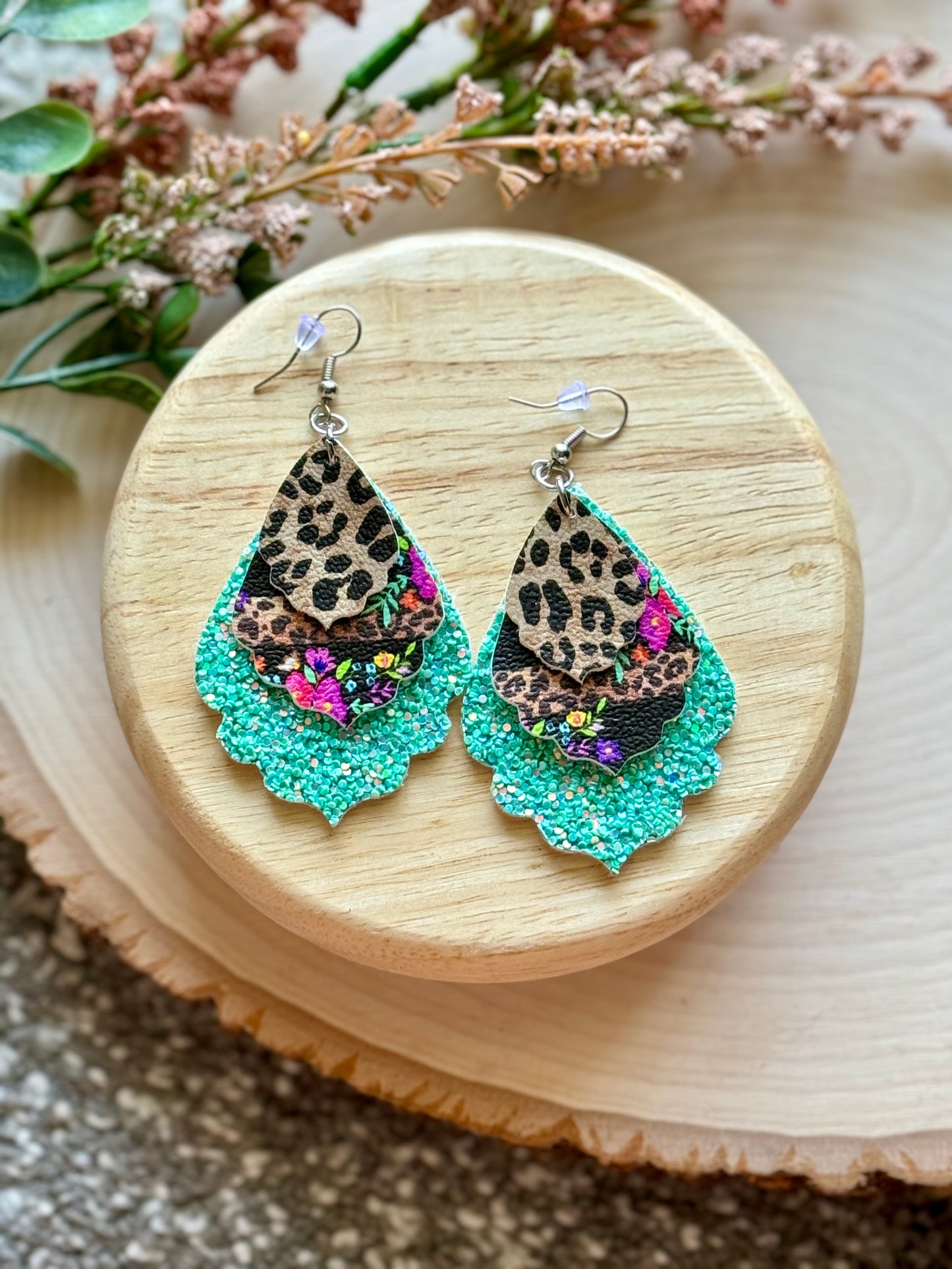 Cheetah Boho Scallop Earrings