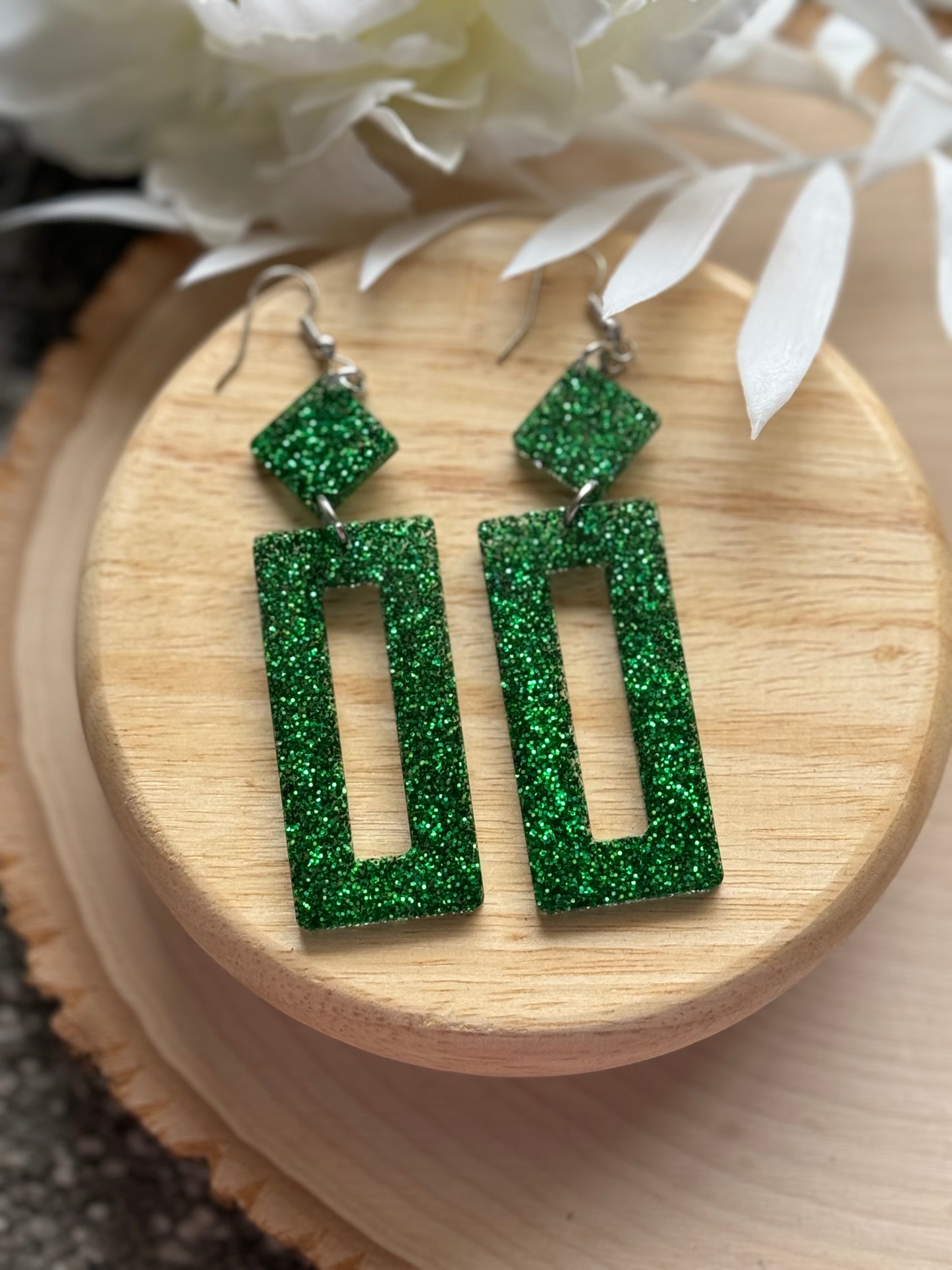 Green Glitter Resin Earrings