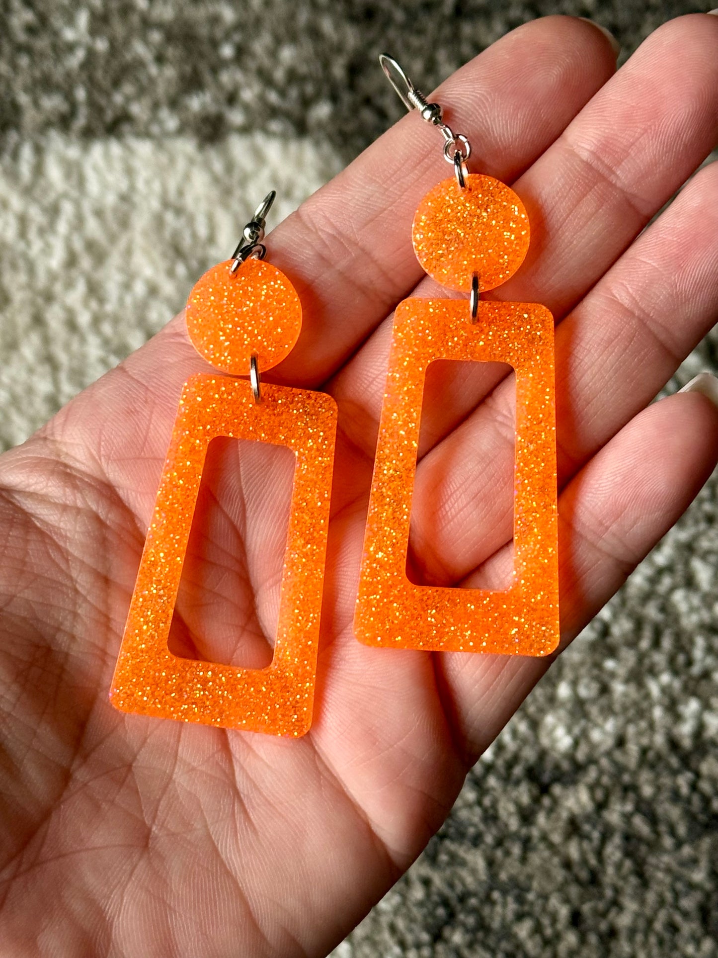 Orange Glitter Resin Earrings